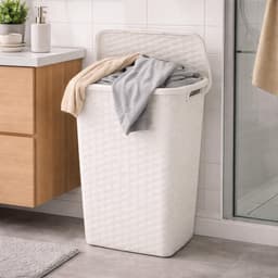 Benson Wasmand - rotan - met deksel - wit - 60 liter - 33 x 44 x 60 cm - kunststof — thumbnail 3