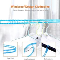 Waslijn 2 stuks - Drooglijn Intrekbaar - Kleding Drogen Buiten - Winddicht Antislip - 3 meter - Blauw — thumbnail 4
