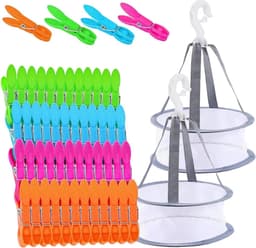 48 Stuks Kledingknijpers met 2 Mandjes voor Buitendrogen - Winddicht en Duurzaam Plastic voor Lucht- en Vochtbestendige Opberging — thumbnail 1
