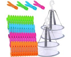 48 Stuks Kledingknijpers met 2 Mandjes voor Buitendrogen - Winddicht en Duurzaam Plastic voor Lucht- en Vochtbestendige Opberging