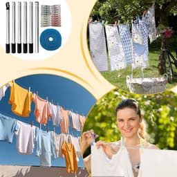 Waslijn Stang Set - Droogrek Buiten - Kleding Drogen - Roestvrij Staal - 10 Meter Lijn - Niet gespecificeerd — thumbnail 4