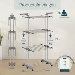 MRKK® Wasrek Inklapbaar op Wieltjes - Droogmolen - Droogtoren Staand — thumbnail 4