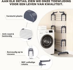 HEZIVO® Droogtoren met Wieltjes - Wasrek Staand - Inklapbaar Droogrek - 4-Laags - RVS - Grijs — thumbnail 5