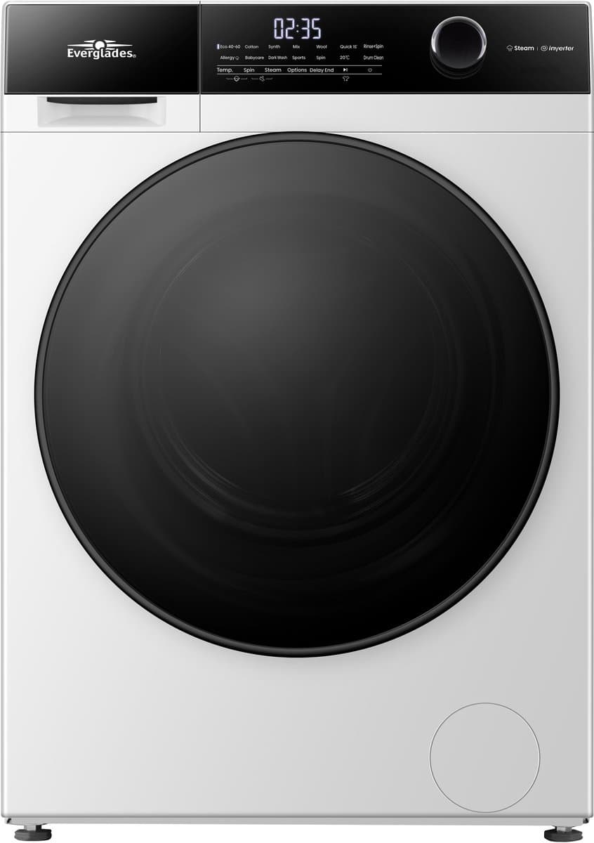 Everglades EVWM121421AW - Wasmachine 12KG - Arctic White - Energieklasse A-20% - Stoomfuncties - 15 Programma's - 5 Jaar Garantie — afbeelding 1