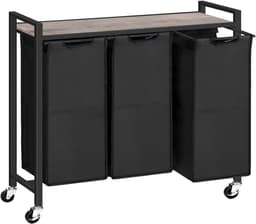 Wasmand met 3 uittrekbare oxfordzakken, legplank, metalen frame en wieltjes, Grijs 84x30x76,5cm, verrijdbaar voor badkamer en slaapkamer — thumbnail 1