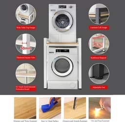 Wasmachine Standaard - Droger Rek - Apparaten Plaatsen - Stapelbaar Verstelbaar - 400 kg Draaglast - Zilver — thumbnail 3