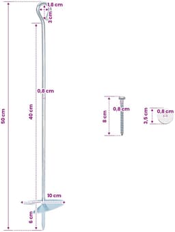 vidaXL - Aardanker - 2 - st - Ø10 - x - 50 - cm - Gegalvaniseerd - Metaal - zilver — thumbnail 3