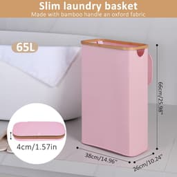 Wasmand van 60 l met deksel, smalle wasmand met afneembare en wasbare binnenzak, opvouwbare wasmand voor slaapkamer, wasruimte en badkamer (roze) — thumbnail 3