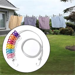 Draagbare Waslijn - Intrekbaar Koord - Kleding Drogen - Met 12 Clips - Tot 3.8 Meter - Kleur 1 — thumbnail 2
