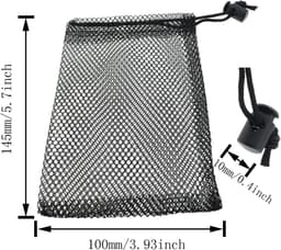 Mesh Zakjes - Net Tassen - Spullen Opbergen - Verstelbaar Trekkoord - 5 stuks 100x145mm - Zwart — thumbnail 5