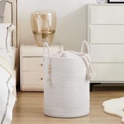 Katoenen Wasmand 58L Wasmand van Touw - Handgemaakte Gevlochten Laundry Basket - Opvouwbare Opbergmand met Handgrepen - Grote Wasmand Organizer 38x38x50 cm - Decoratieve Wasmand voor Kleding, Speelgoed, Dekens — thumbnail 4