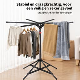 Jensaro Kledingdroogrek Opvouwbaar – Verstelbaar Droogrek 40KG – Wasrek met Klemmen – Staand Droogrek Binnen Buiten – Zwart — thumbnail 3