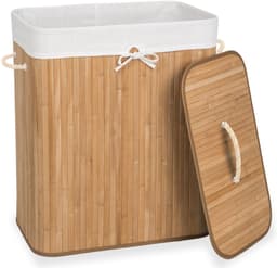 tectake® Robuuste Bamboe Wasmand - Opvouwbaar Met Deksel En Uitneembare Waszak - Verschillende Modellen - (100L Naturel - Rechthoek) — thumbnail 1