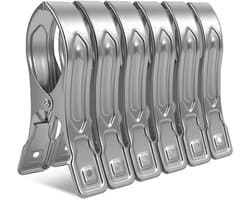 Wasknijpers RVS Groot 12 cm - Extra Sterke Klemkracht - Roestvrij & Duurzaam - 6 Stuks - Voor Strandhanddoek, Dekbed en Wasgoed - Grote Knijpers Metaal, Towel Clips, Wasclips Heavy Duty
