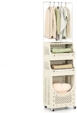 Wasmand Kast - Badkamerkast - Opbergmeubel - Wassorteerder - Kast met Wasmand - Beige — thumbnail 1