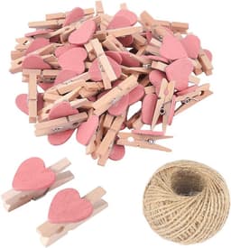 Houten Hart Knijpers - Mini Decoratie Clips - Foto's Ophangen - Natuurlijk Hout Materiaal - 100 Stuks - Roze — thumbnail 1