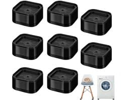 8 stuks - meubelvoeten - wasmachine voetjes - verhogingsblokken - zwart - schokdempende voetjes - antislip blokken - Vierkante Rubberen Meubelvoeten - Trillingsdempende Wasmachine Voetjes - Dempende Verhoging voor Stoel, Kast en Koelkast