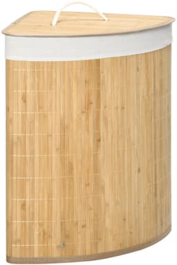 Bamboe Wasmand Hoek 38x38x57cm Natuurlijke Houtkleur 55L met Deksel Uitneembare Zak Ventilatiegaten voor Slaapkamer Badkamer Wasruimte — thumbnail 1