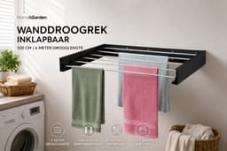 Home&Garden Wanddroogrek Inklapbaar 100 cm Zwart - 6 Meter Drooglengte - Wasrek Hangend - Wandmontage voor Binnen en Buiten — thumbnail 3