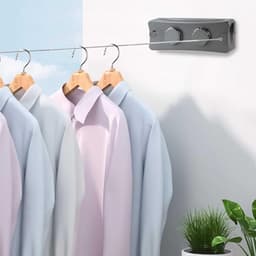 Retractable Wasrek met Staal Kabel - 5.1 m Verstelbaar - Wandgemonteerd - 2 Touwen voor Binnen en Buiten Gebruik — thumbnail 3
