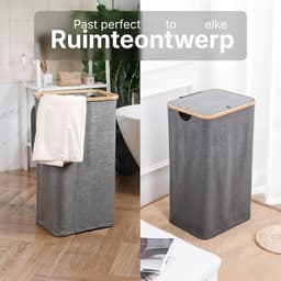 REN® Wasmand 2 Vakken - Wasmand - Wassorteerder - Grijs - 40cm x 33cm x 70cm — thumbnail 2