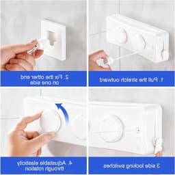 Verstelbare Waslijn van 5.1m met RVS Dubbele Touw en Spanknop voor Muurmontage en Droogcomfort — thumbnail 5