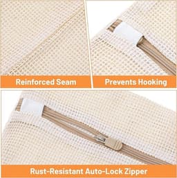 3 Stuks Katoenen Mesh Waszakken met Stevige Rits - 39x30 cm - Voor Delicaat Wasgoed — thumbnail 2