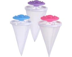 Kegelvormige washaar vanger in mesh - 3 stuks in verschillende kleuren voor het verwijderen van katten- en hondenhaar, papierresten en pluizen in de wasmachine
