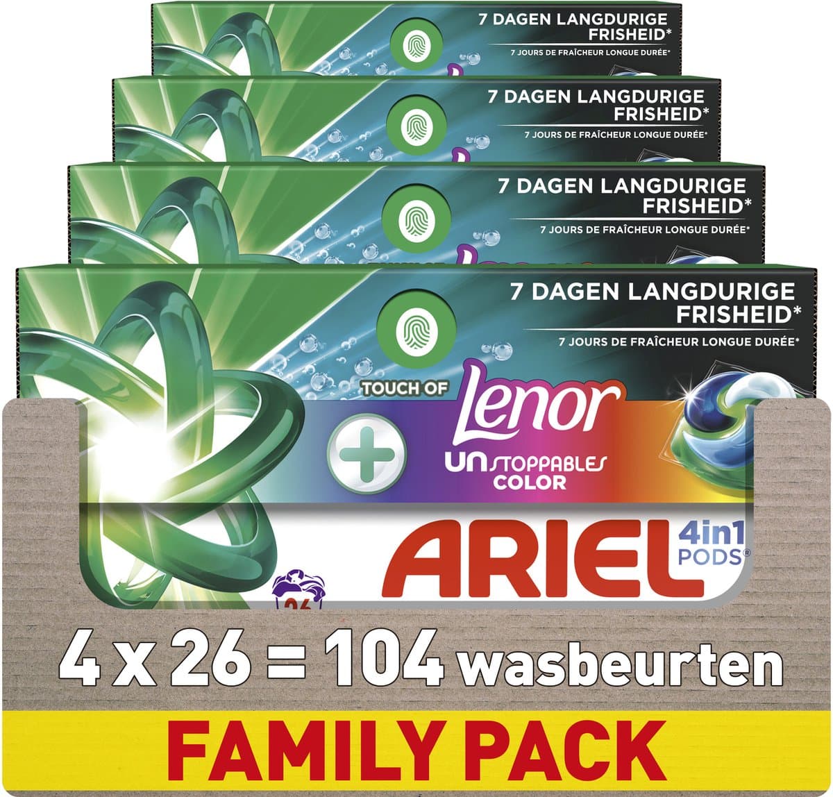 Ariel 4in1 Wasmiddel Pods +Touch Of Lenor Unstoppables Color - 4 x 26 Wasbeurten — afbeelding 1