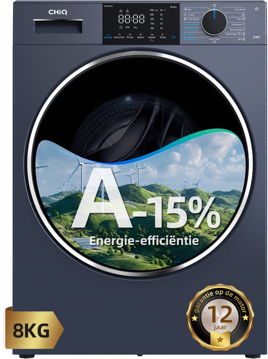 CHiQ CW8728X - Wasmachine - 8 KG - Space Pro - Energieklasse A-15% - Plat ingebouwd-16 programma's - AI Smart - 12 jaar garantie op motor - 2026 Nieuw — afbeelding 1