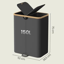 SONGMICS LCB523B01 - Wasbox met 2 Vakken - Uitneembare Waszakken - Met Deksel voor Slaapkamer Wasruaimte — thumbnail 2
