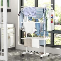Droogrek Toren - Kledingdroger Staand - Kleding Drogen - Inklapbare Vleugels - 50 x 75 x 171 cm - Wit — thumbnail 3