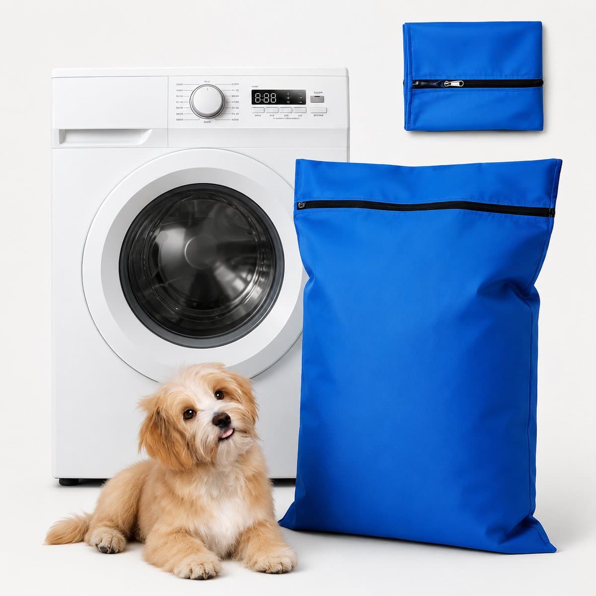Waszak voor Huisdieren 2 Stuks - Pet Laundry Bag - Waszakken van Twill Polyester - Grote Waszakken met Rits - Voorkomt Dat Waszakken Verstopt Raken Door Dierenhaar - 70 x 60 cm - voor Honden en Katten - Blauw — afbeelding 1