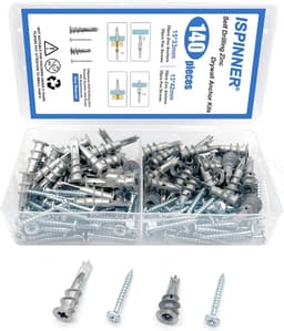 ISPINNER 140 stuks zink droogwandankers zelfboren holle wandankers met schroeven assortiment kit (13 x 42 mm + 15 x 33 mm) — thumbnail 5