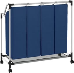 Wasmand met vakken - Was sorteren - Huishoudelijk organiseren - Stalen frame en wielen - 96 x 40 cm - Blauw — thumbnail 4