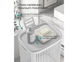 SONGMICS wasmand met deksel, wasbak plastic, 75 L, wasbak smal, wasbox ruimtebesparend, voor badkamer, wasruimte, slaapkamer, wit-grijs RLH021WG01
