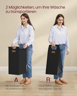 FurnStar - Wasmand 2 vakken - wasverzamelaar 100 l - wassorteerder - rollen - waswagen met planken - waszak - met afneembare vakken - 6 etiketten - kastanjebruin-inktzwart-87 x 33 x 80,5 cm - duifgrijs — thumbnail 4