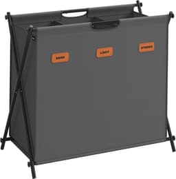 FurnStar - Wasmand - wasverzamelaar - 135 liter - wasbox - 3 vakken - inklapbaar X-frame - individuele etiketten - voor bijkeuken - slaapkamer - badkamer - 70 x 40 x 66 cm - grijs — thumbnail 1