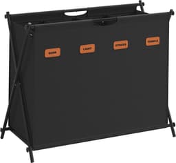 FurnStar - Wasmand - wasverzamelaar - 155 liter - wasbox - 4 vakken - inklapbaar X-frame - individuele etiketten - voor bijkeuken - slaapkamer - badkamer - 79,9 x 40 x 66 cm - Inktzwart — thumbnail 1