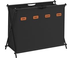 FurnStar - Wasmand - wasverzamelaar - 155 liter - wasbox - 4 vakken - inklapbaar X-frame - individuele etiketten - voor bijkeuken - slaapkamer - badkamer - 79,9 x 40 x 66 cm - Inktzwart