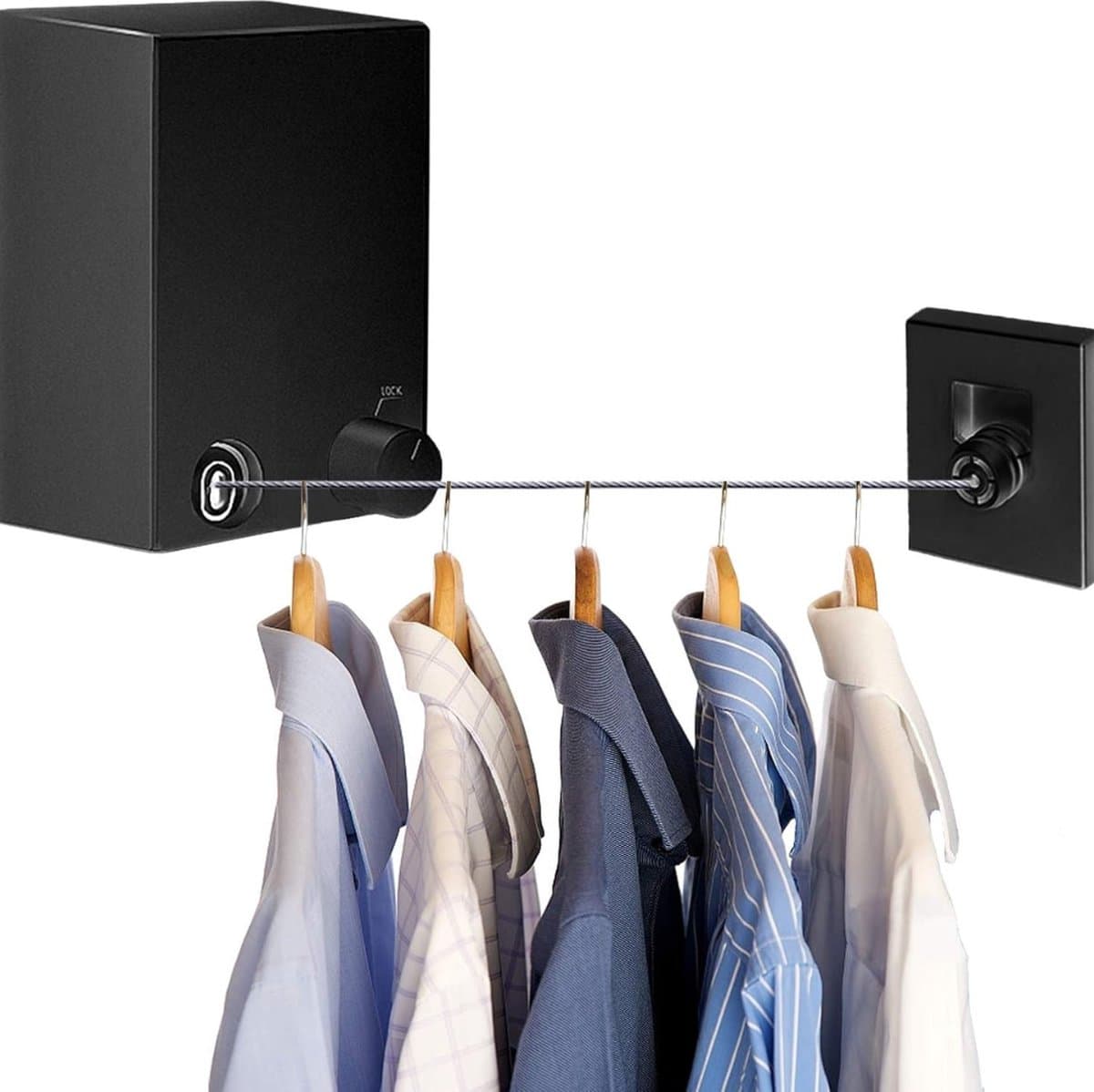 White-Label® Waslijn Uittrekbaar - Wanddroogrek - Wasdraad - Zwart — afbeelding 1