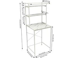 Wasmachinerek - Opbergrek Badkamer - Ruimte Besparen - 3 Gelaagde Plank - 69x60x176.5 CM - Wit Marmer