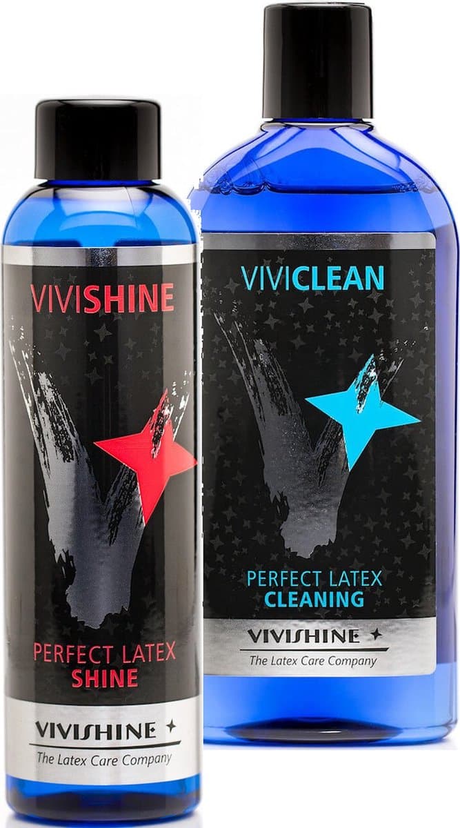 ViviCombi - ViviClean 250 ml & ViviShine 150 ml | Reinigen, ontsmetten, glanzen, verzorgen en onderhouden van alle latex- en rubberproducten | Flessen met Dop — afbeelding 1