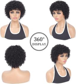 Korte Afro Krullende Pruik met Pony van Echt Haar voor Dames — thumbnail 3