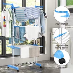 Droogrek - Wasrek - Droogrek inklapbaar - Droogtoren - Opvouwbaar - 170 CM - 3 lagen - Blauw - Incl. wielen — thumbnail 4