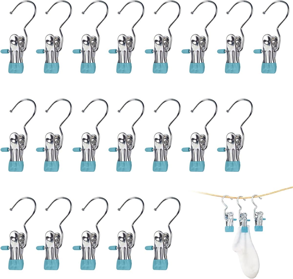Clips - 20 stuks - 10,5x4 cm - Metalen clips - Wasknijpers - Clips die geen sporen achterlaten - Hoedenclips - Sokkenclips - Elastische clips - Opbergrek - Opbergclips - Haken - Huishoudelijke clips - Geschikt voor kledinghaken, kledingclips, hoeden — afbeelding 1