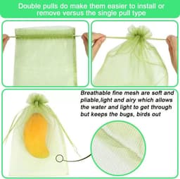 Fruitnet zakken 30 stuks met trekkoord - Organza tulezakken voor druiven en groenten - Bescherming tegen fruitvliegjes, wespen en vogels - 17 x 23 cm - Groen — thumbnail 3