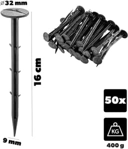 KADAX 50 stuks kunststof grondpennen – 16 cm lange grondankers met een kopdiameter van 32 mm – grondankers voor het bevestigen van tuinvlies en onkruidvlies in de tuin — thumbnail 2