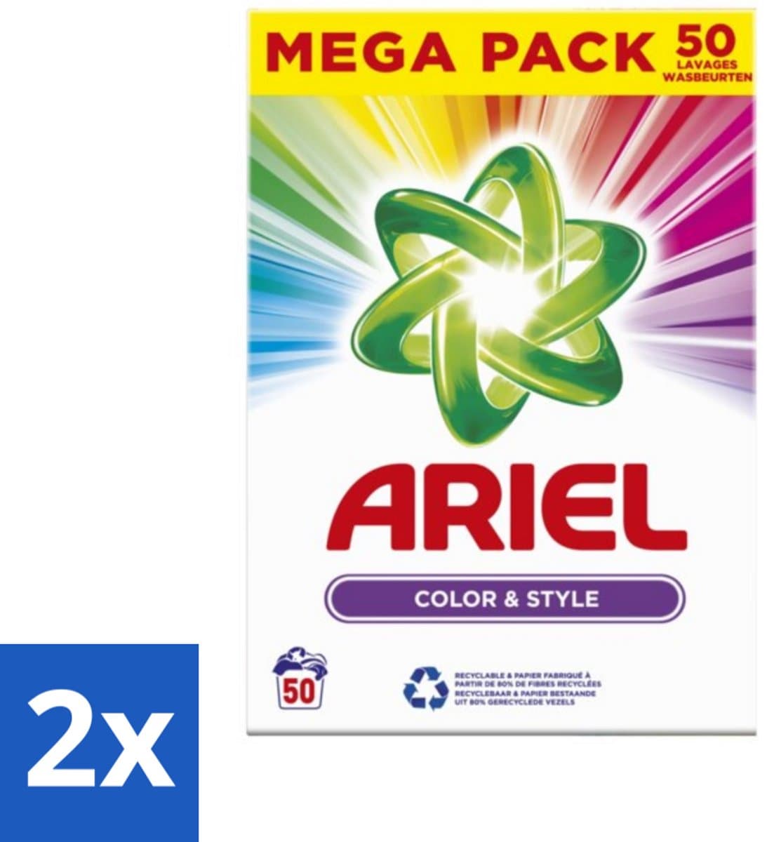 2 x Ariel Color & Style - Waspoeder - Gekleurde Was - 50 Wasbeurten - Waspoeder - Gekleurde Was - Ariel Color & Style - Kleurverzorging - Wasoplossing — afbeelding 1