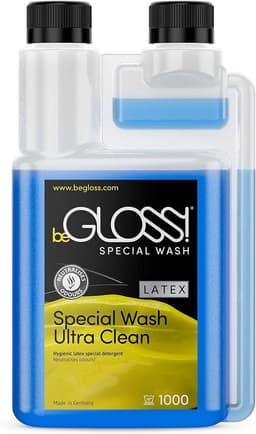 BeGLOSS XXL - Latex - Special Wash Ultra Clean - 1000 ml. - 1 liter - grote platte fles met dop wasmiddel speciaal voor latex en rubber kleding. — thumbnail 1